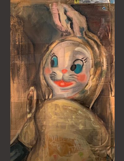 "Bad Bunny", acrylic on cardboard, detail, 2022